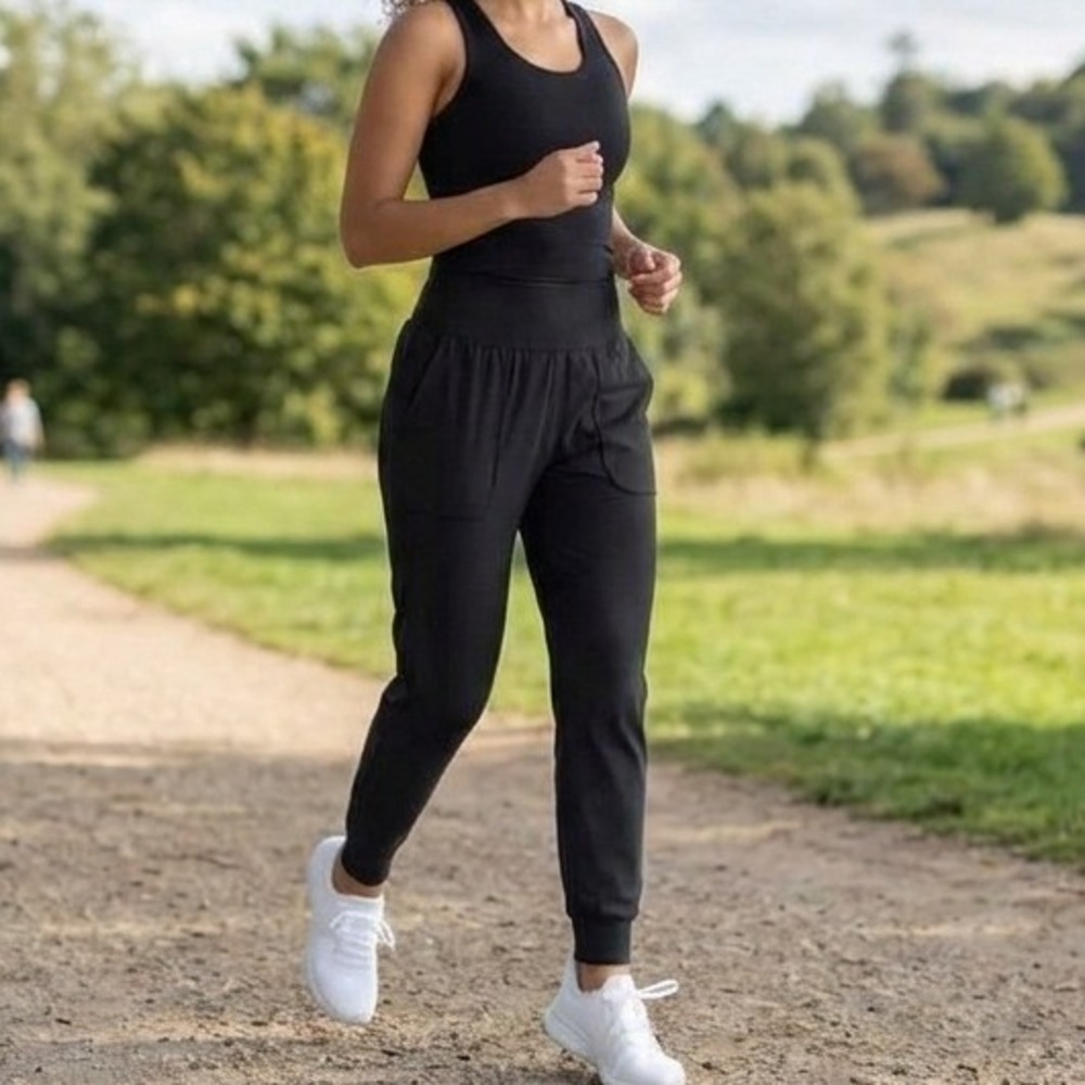 Jogger Pants Womens S Black High Waisted Pockets Athletic Yoga Lounge